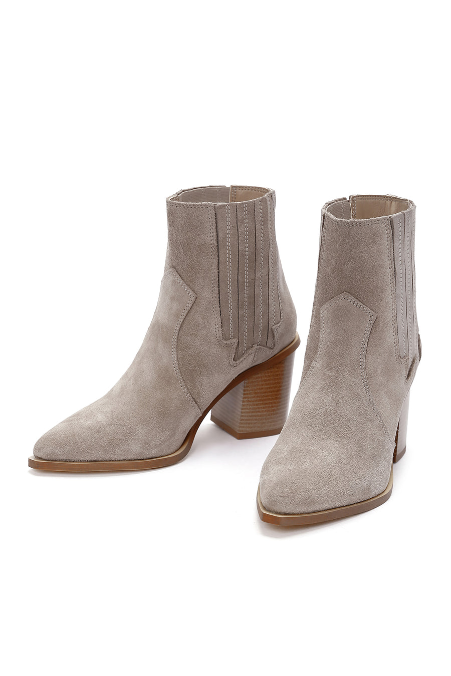 Women's Beige Suede Leather Heeled Cowboy Boots