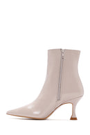 Women's Beige Patent Leather Thin Heeled Boots | Derimod