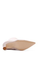 Women's Beige Patent Leather Thin Heeled Boots | Derimod