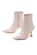 Women's Beige Patent Leather Thin Heeled Boots | Derimod