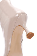 Women's Beige Patent Leather Thin Heeled Boots | Derimod