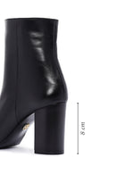 Kadın Siyah Topuklu Fermuarlı Deri Bot | Derimod