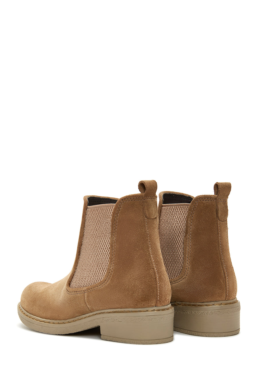 Women's Beige Leather Chelsea Flat Boots