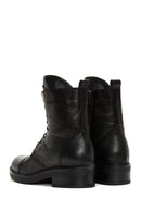 Women's Black Leather Zippered Stone Flat Boots | Derimod