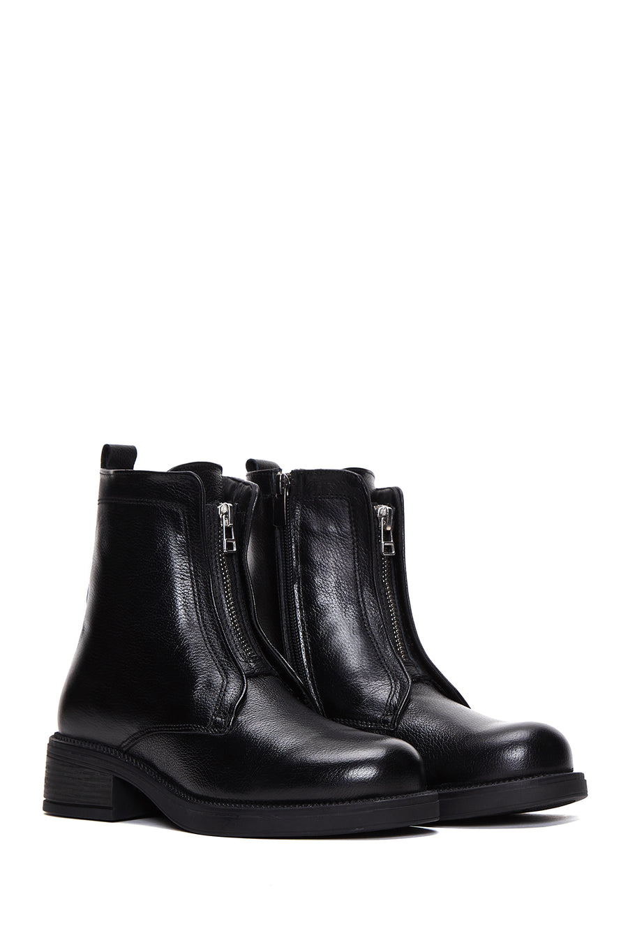 Women's Black Leather Zippered Boots