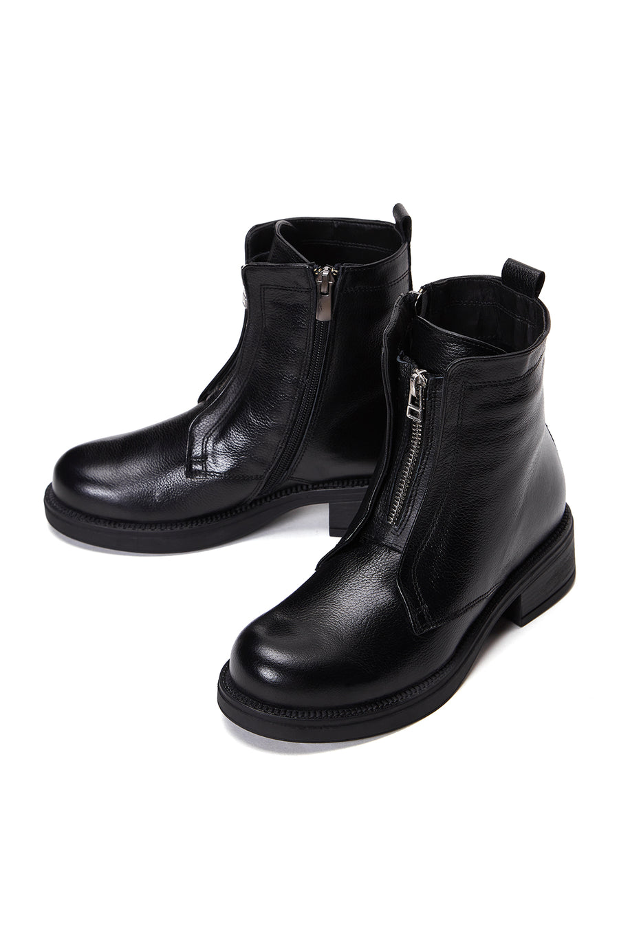 Women's Black Leather Zippered Boots