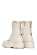 Kadın Bej Fermuarlı Kalın Tabanlı Deri Postal Bot | Derimod