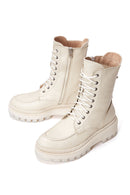 Kadın Bej Fermuarlı Kalın Tabanlı Deri Postal Bot | Derimod