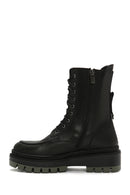 Kadın Siyah Fermuarlı Kalın Tabanlı Deri Postal Bot | Derimod