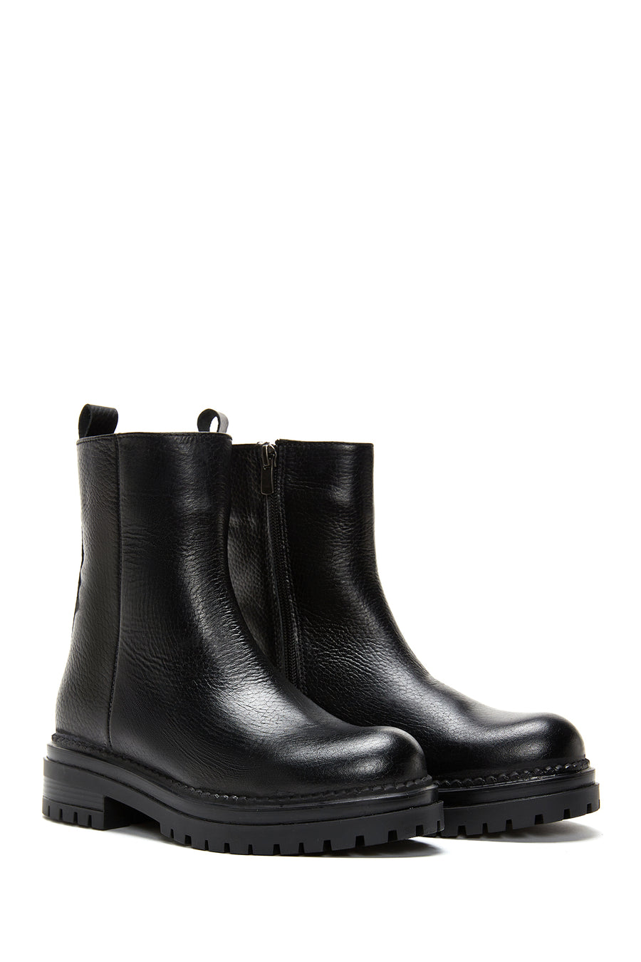 Women's Black Thick Soled Leather Boots