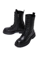 Women's Black Leather Zippered Boots | Derimod