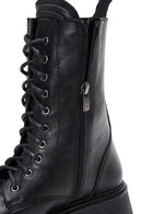 Women's Black Leather Zippered Boots | Derimod