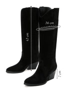 Kadın Siyah Süet Deri Topuklu Kovboy Çizme | Derimod