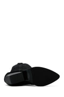 Kadın Siyah Süet Deri Topuklu Kovboy Çizme | Derimod