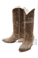 Kadın Camel Süet Deri Kovboy Western Topuklu Çizme | Derimod