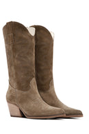 Kadın Camel Süet Deri Kovboy Western Topuklu Çizme | Derimod