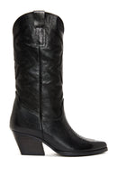Kadın Siyah Deri Topuklu Kovboy Çizme | Derimod