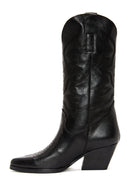 Kadın Siyah Deri Topuklu Kovboy Çizme | Derimod