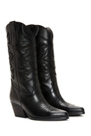 Kadın Siyah Deri Topuklu Kovboy Çizme | Derimod