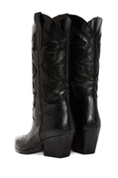 Kadın Siyah Deri Topuklu Kovboy Çizme | Derimod