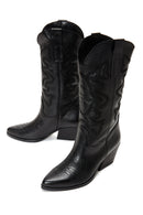 Kadın Siyah Deri Topuklu Kovboy Çizme | Derimod