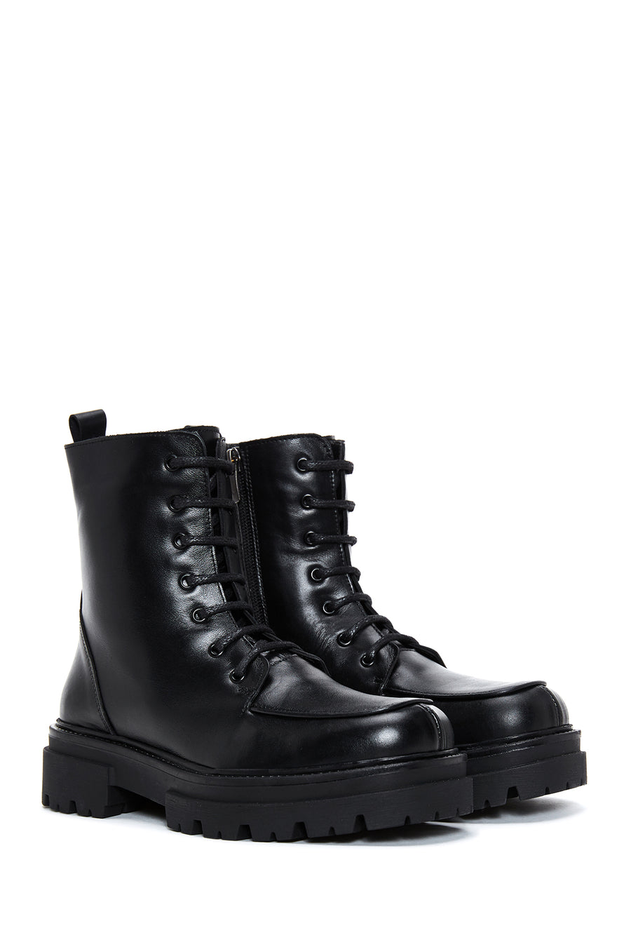 Women's Black Thick Soled Leather Boots