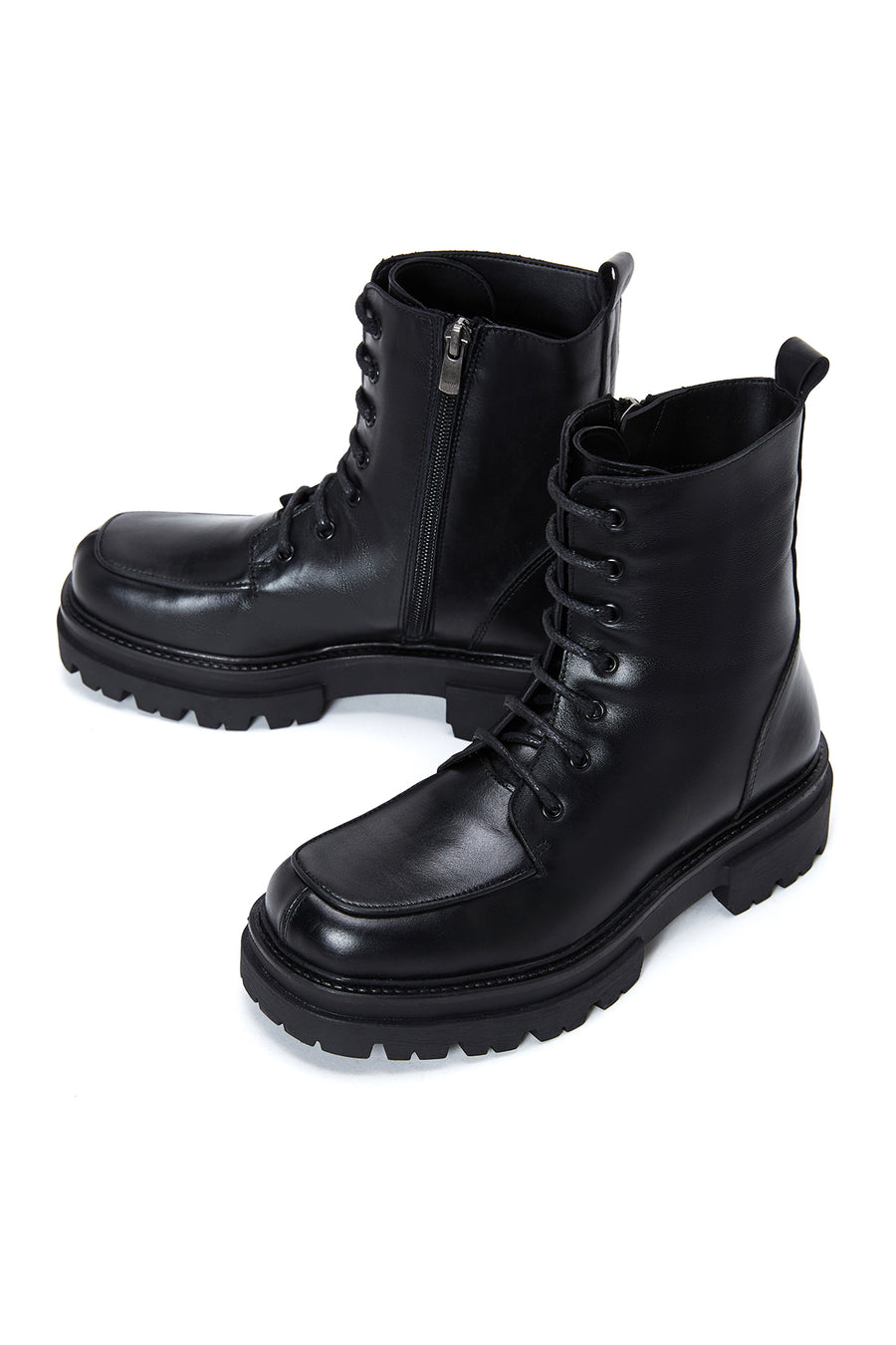 Women's Black Thick Soled Leather Boots