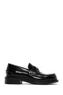 Women's Black Leather Patent Leather Masculine Loafer | Derimod
