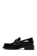 Women's Black Leather Patent Leather Masculine Loafer | Derimod