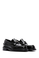 Women's Black Leather Patent Leather Masculine Loafer | Derimod