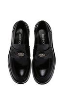 Women's Black Leather Patent Leather Masculine Loafer | Derimod