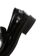 Women's Black Leather Patent Leather Masculine Loafer | Derimod