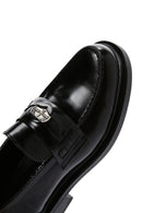 Women's Black Leather Patent Leather Masculine Loafer | Derimod