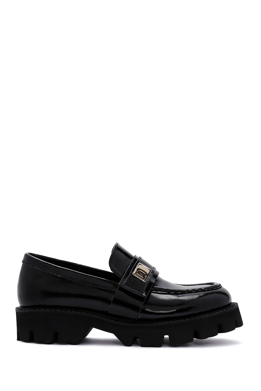 Kadın Siyah Deri Kalın Tabanlı Rugan Casual Loafer 23WFD186116 | Derimod