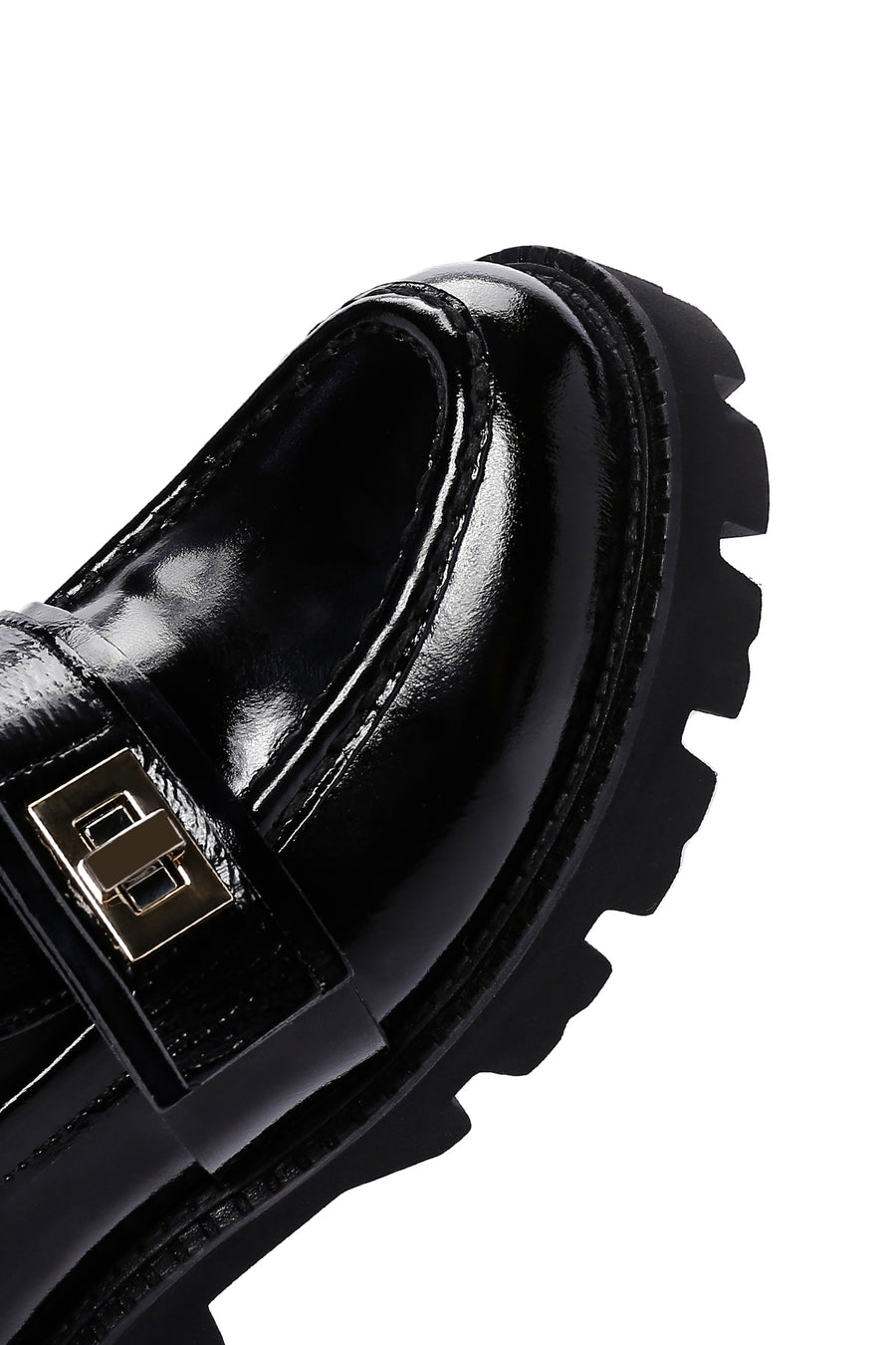 Kadın Siyah Deri Kalın Tabanlı Rugan Casual Loafer