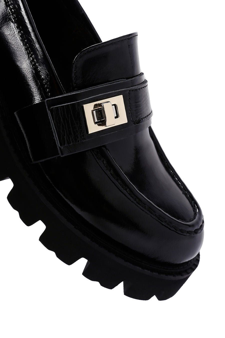 Kadın Siyah Deri Kalın Tabanlı Rugan Casual Loafer