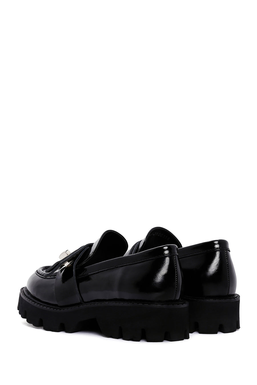 Kadın Siyah Deri Kalın Tabanlı Rugan Casual Loafer