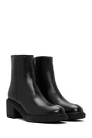 Women's Black Leather Zippered Boots | Derimod