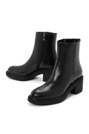 Women's Black Leather Zippered Boots | Derimod