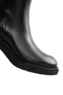 Women's Black Leather Zippered Boots | Derimod