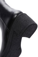 Women's Black Leather Zippered Boots | Derimod