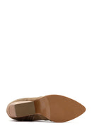 Women's Beige Suede Leather Heeled Cowboy Western Boots | Derimod