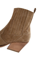 Women's Beige Suede Leather Heeled Cowboy Western Boots | Derimod