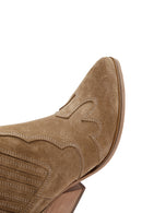 Women's Beige Suede Leather Heeled Cowboy Western Boots | Derimod