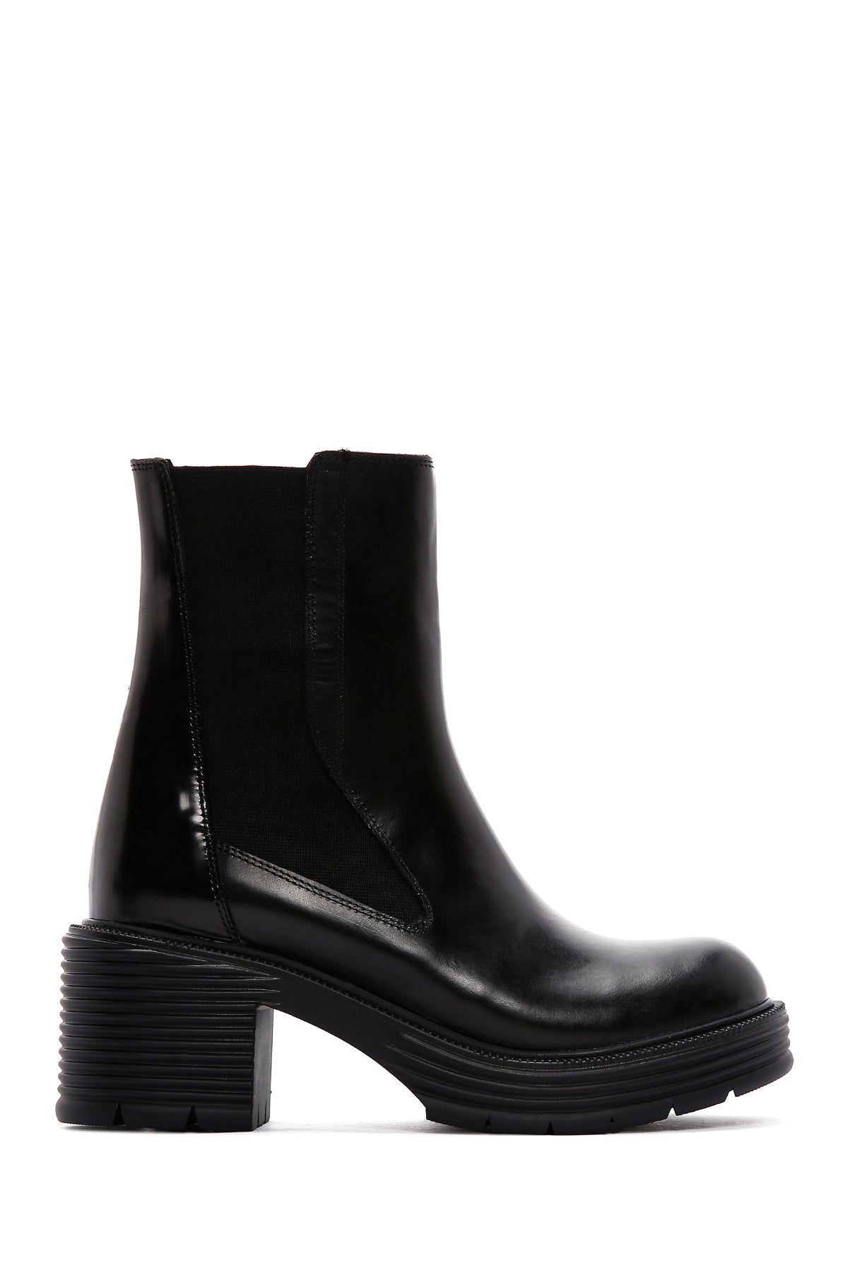 Women's Black Leather Heeled Chelsea Boots 23WFD189922 | Derimod