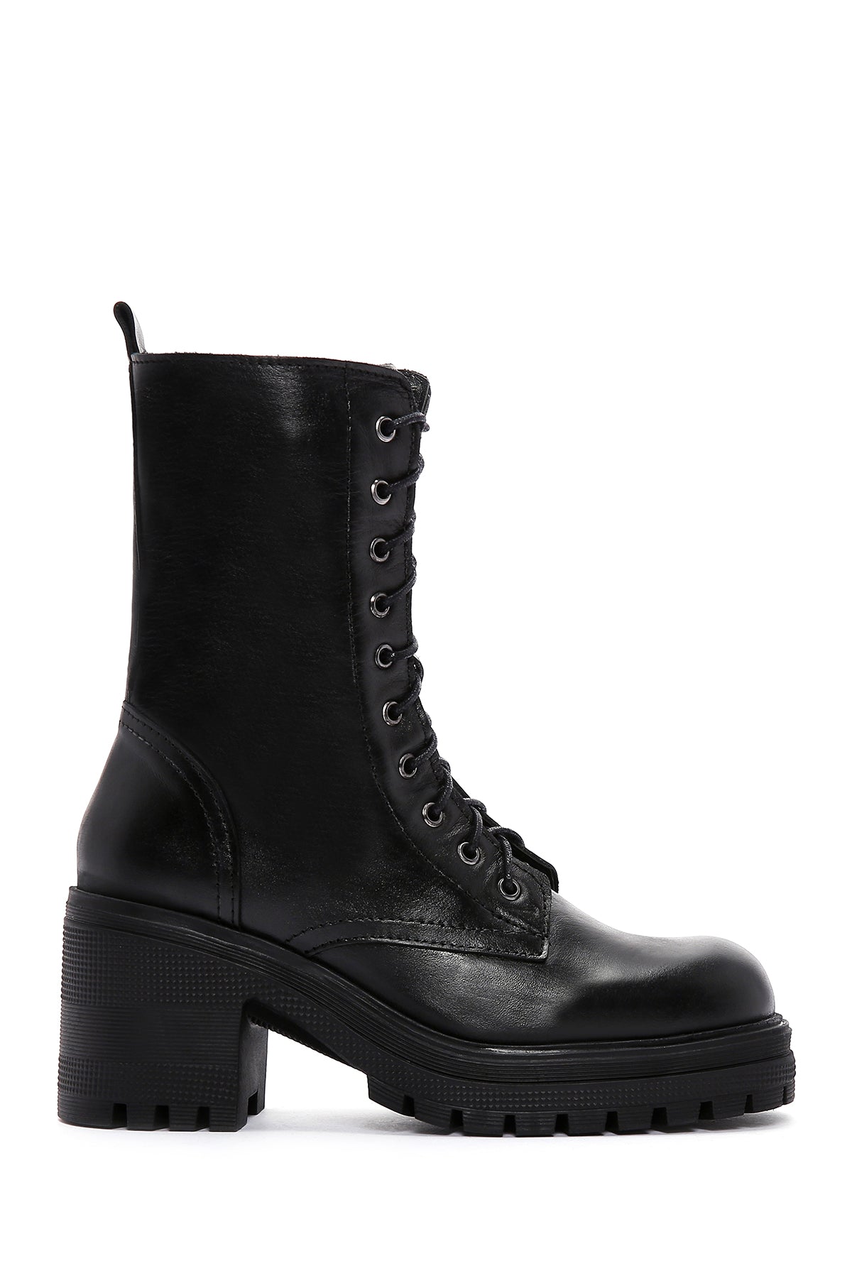 Women's Black Leather Heeled Zippered Boots 23WFD190318 | Derimod