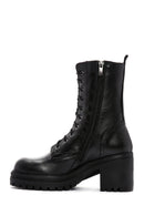 Women's Black Leather Heeled Zippered Boots | Derimod