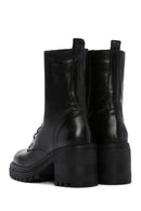 Women's Black Leather Heeled Zippered Boots | Derimod