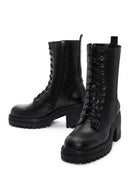 Women's Black Leather Heeled Zippered Boots | Derimod