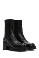 Women's Black Leather Heeled Chelsea Boots | Derimod
